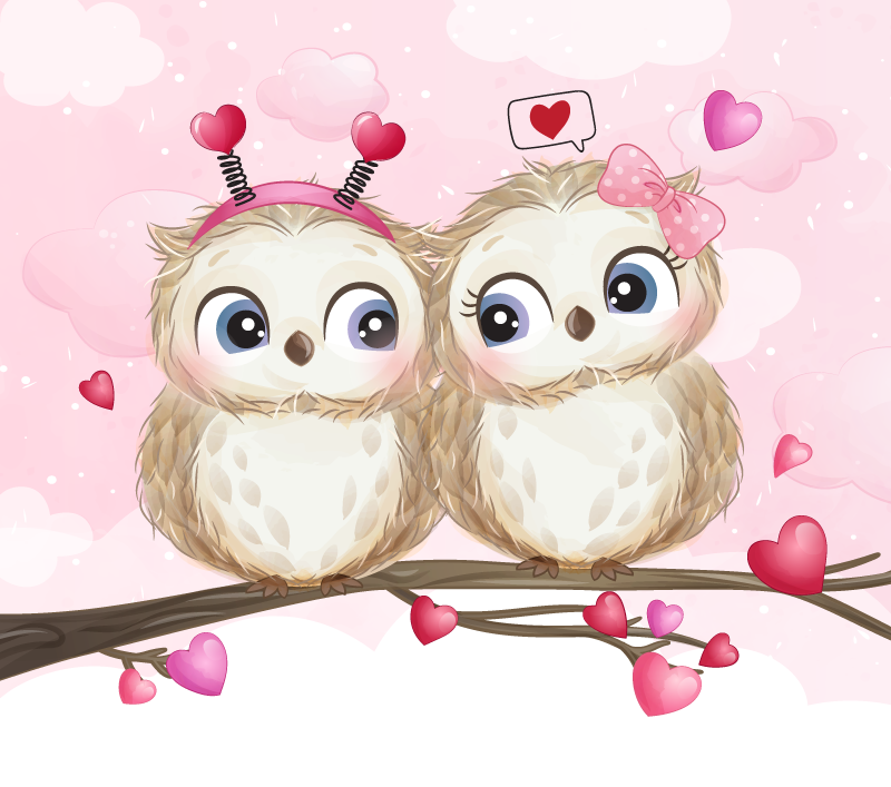 Tappeto vinile camera da letto coppia di gufi carini - TenStickers