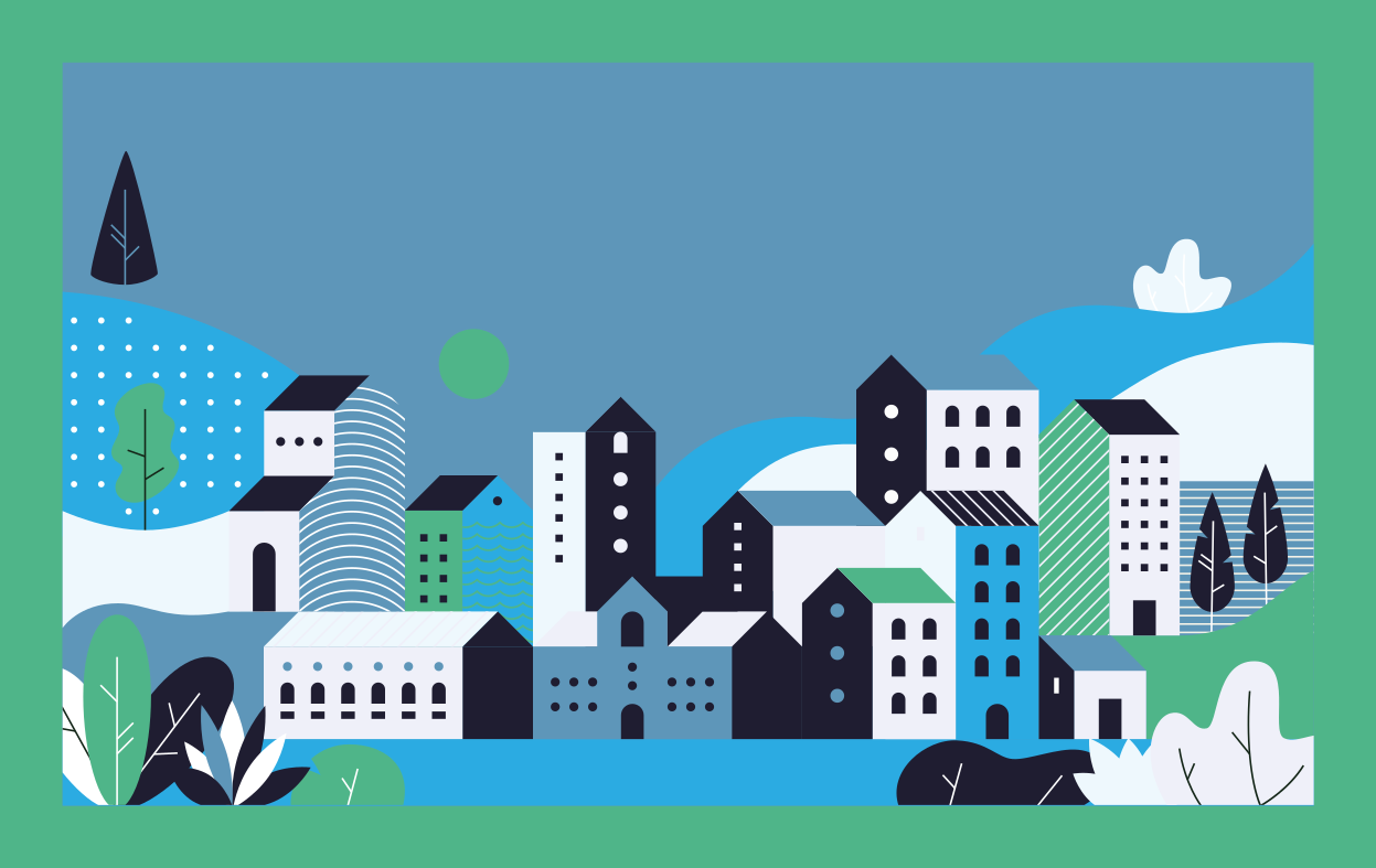 Tappeto vinile per bambini paesaggio urbano blu - TenStickers