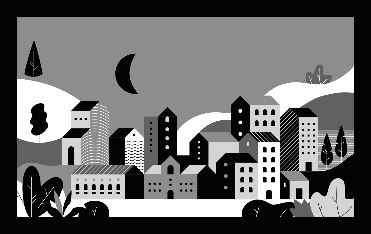 Tappeto vinile moderno paesaggio urbano in bianco e nero - TenStickers