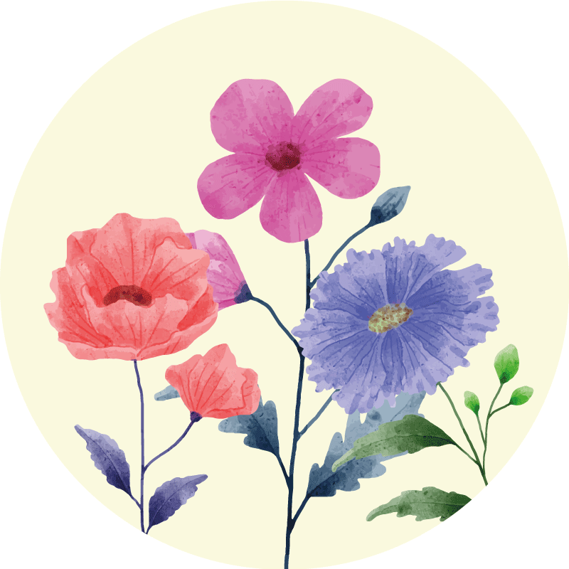 Tappeto vinile rotondo composizione di fiori vibranti - TenStickers