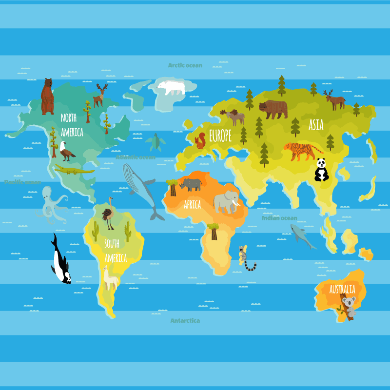 Tappeto vinile mappamondo mappa a strisce blu - TenStickers