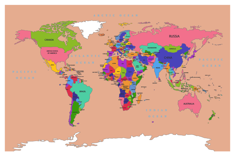 Tappeto vinile mappamondo panoramica beige - TenStickers