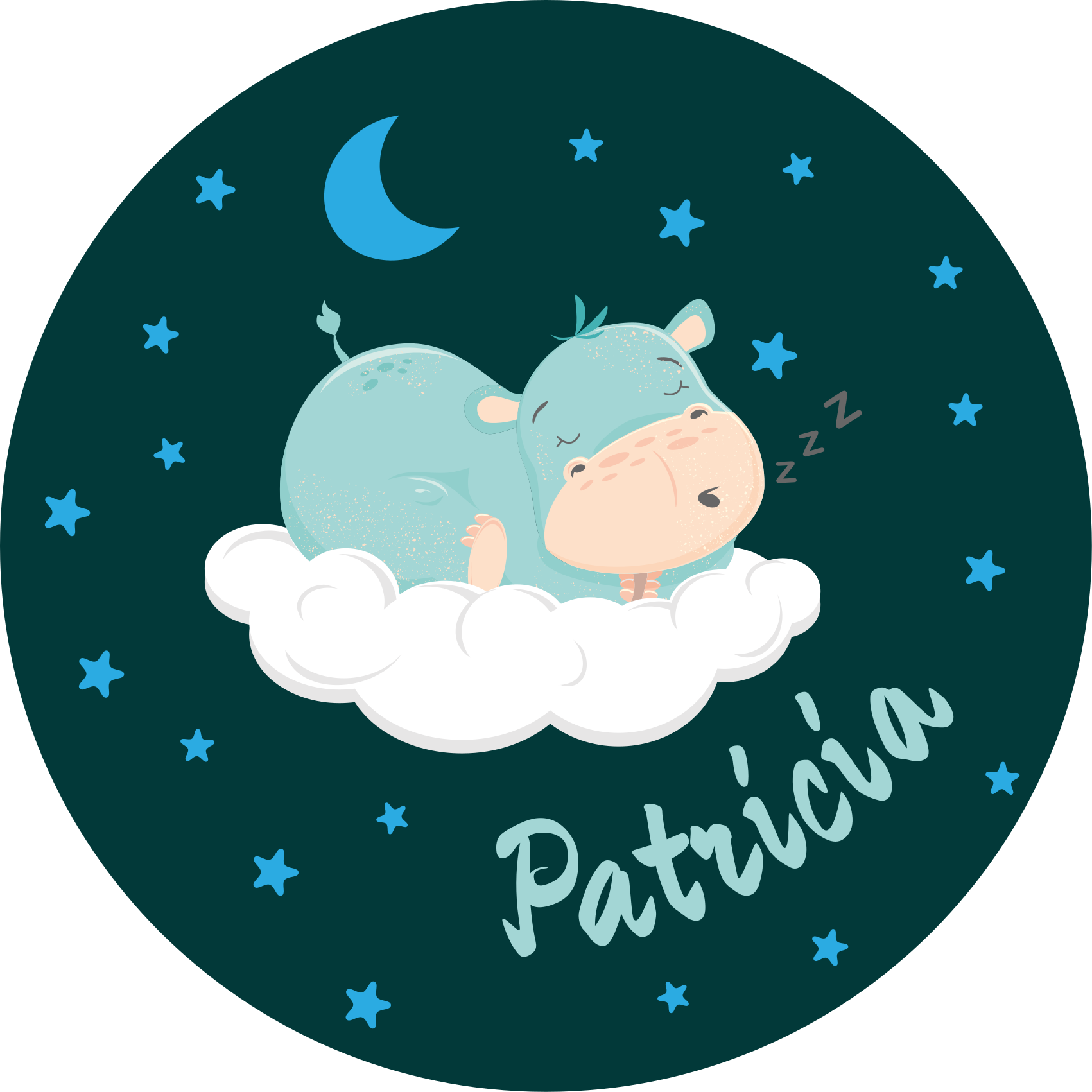 Tappeto vinile bebé ippopotamo assonnato con nome - TenStickers