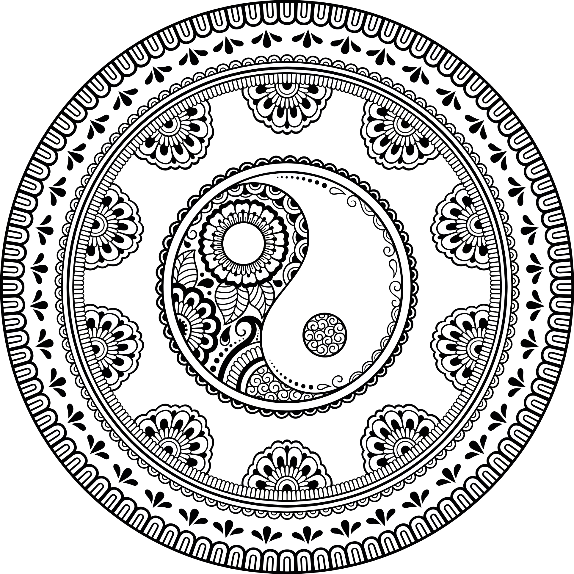 Tappeto vinile Mandala elemento tondo grigio - TenStickers