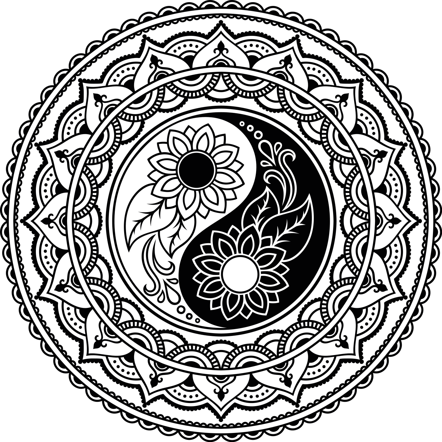 Tappeto vinile Mandala girasoli yin yang - TenStickers