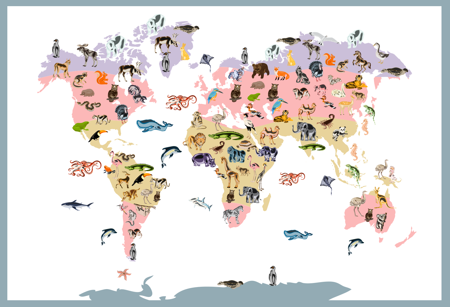 Tappeto vinile mappamondo illustrazione fauna selvatica - TenStickers