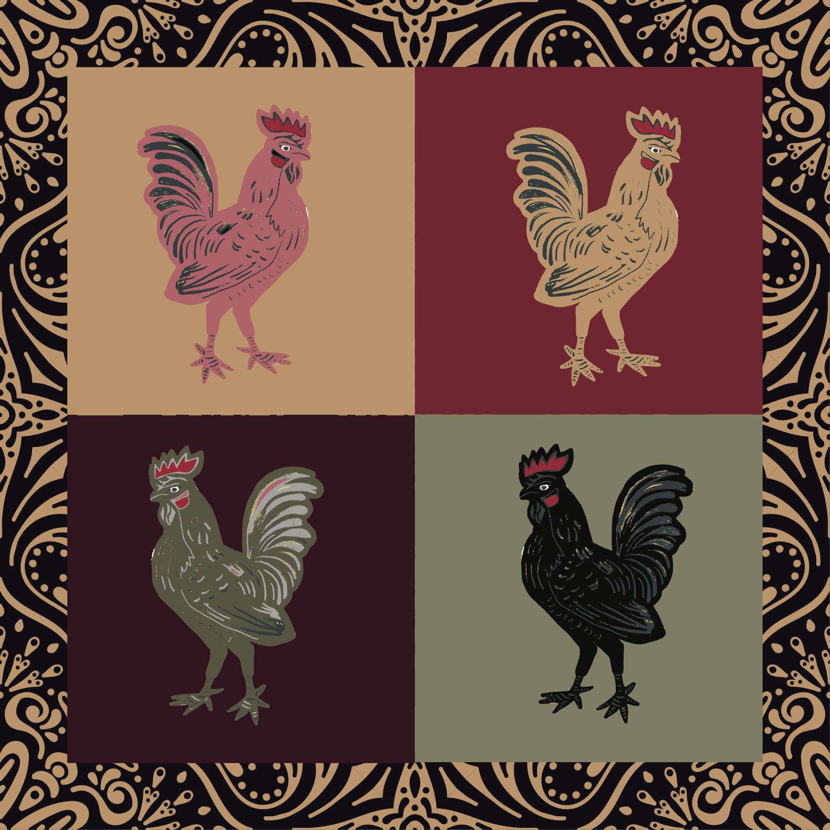 Tappeto vinile animali gallo in piastrelle classiche - TenStickers