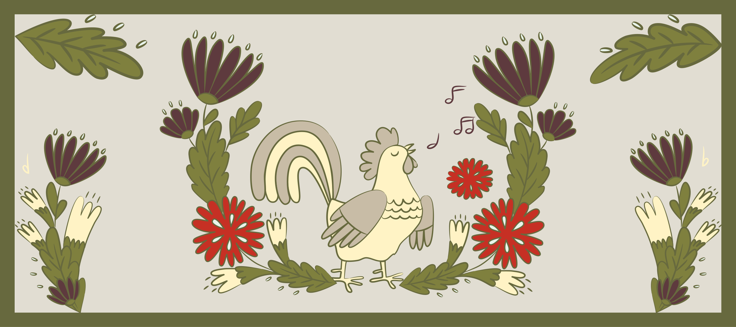 Tappeto vinile animali affascinante gallo floreale - TenStickers