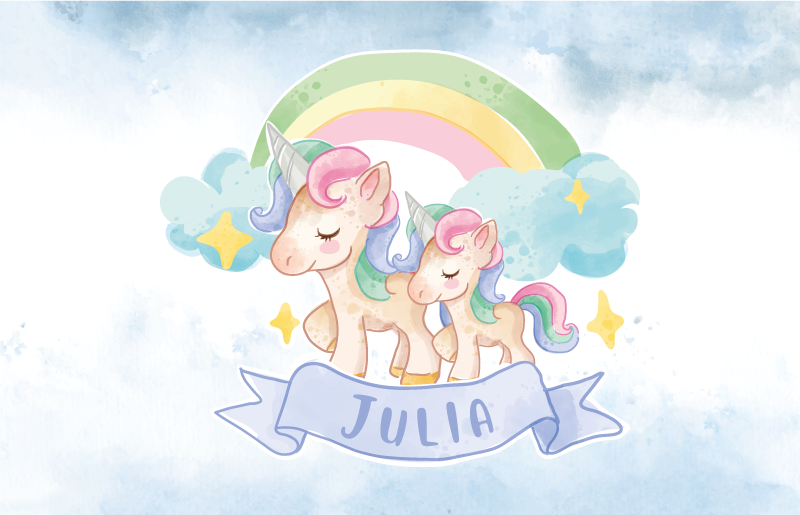 Tappeto vinile per bambini illustrazione famiglia unicorno - TenStickers