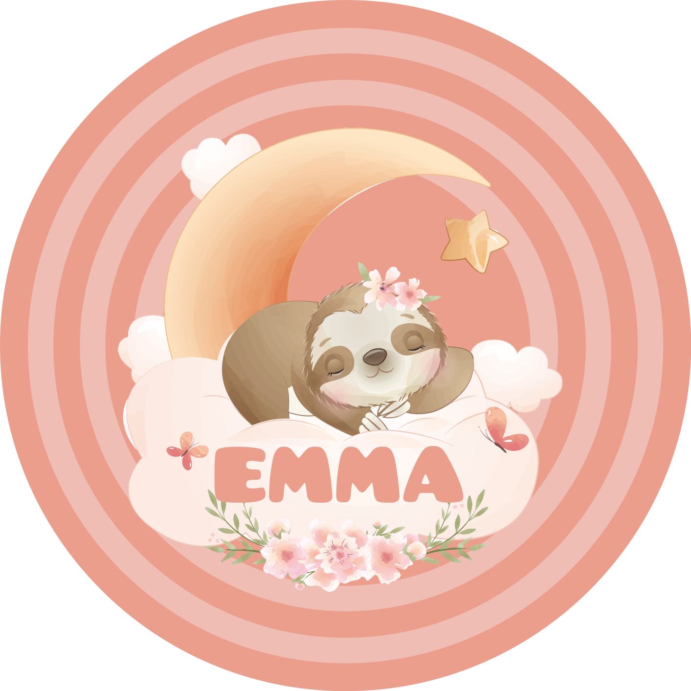 Tappeto vinile con nome simpatico disegno di bradipo - TenStickers