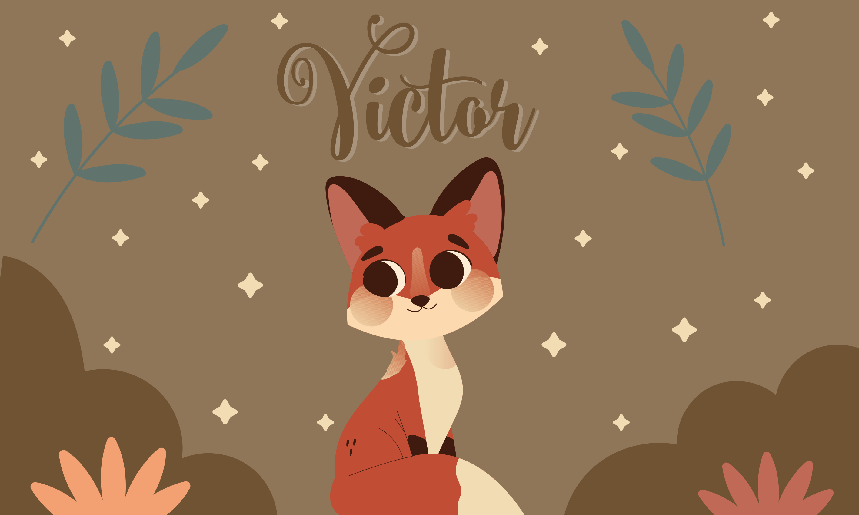 Tappeto vinile con nome disegno carino di volpe - TenStickers