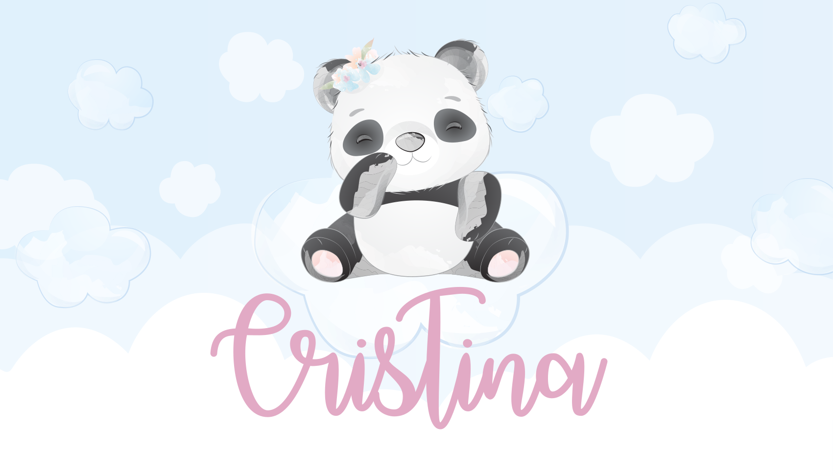 Tappeto vinile con nome illustrazione di un panda carino - TenStickers
