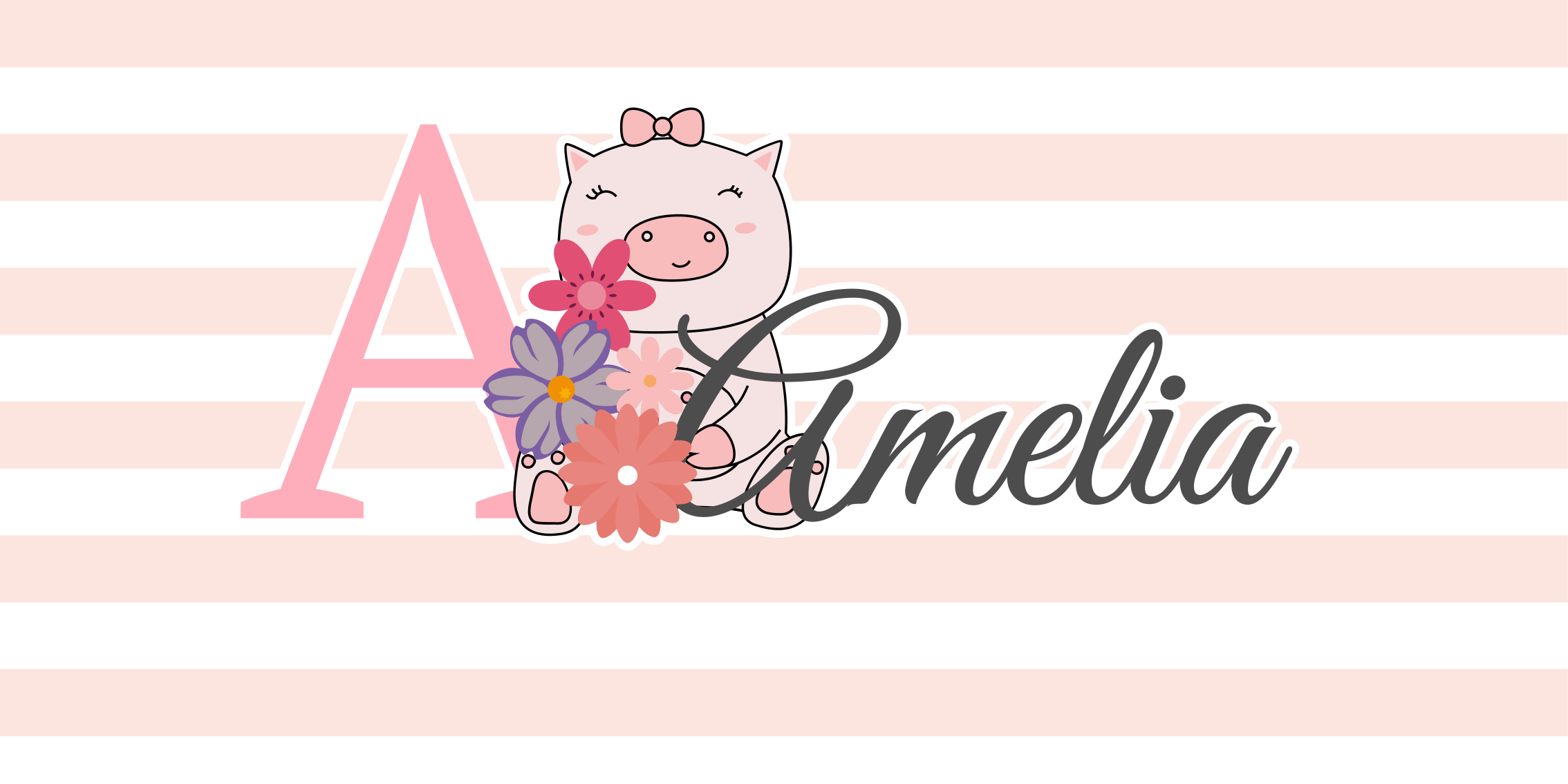 Tappeto vinile con nome illustrazione di maiale carino - TenStickers