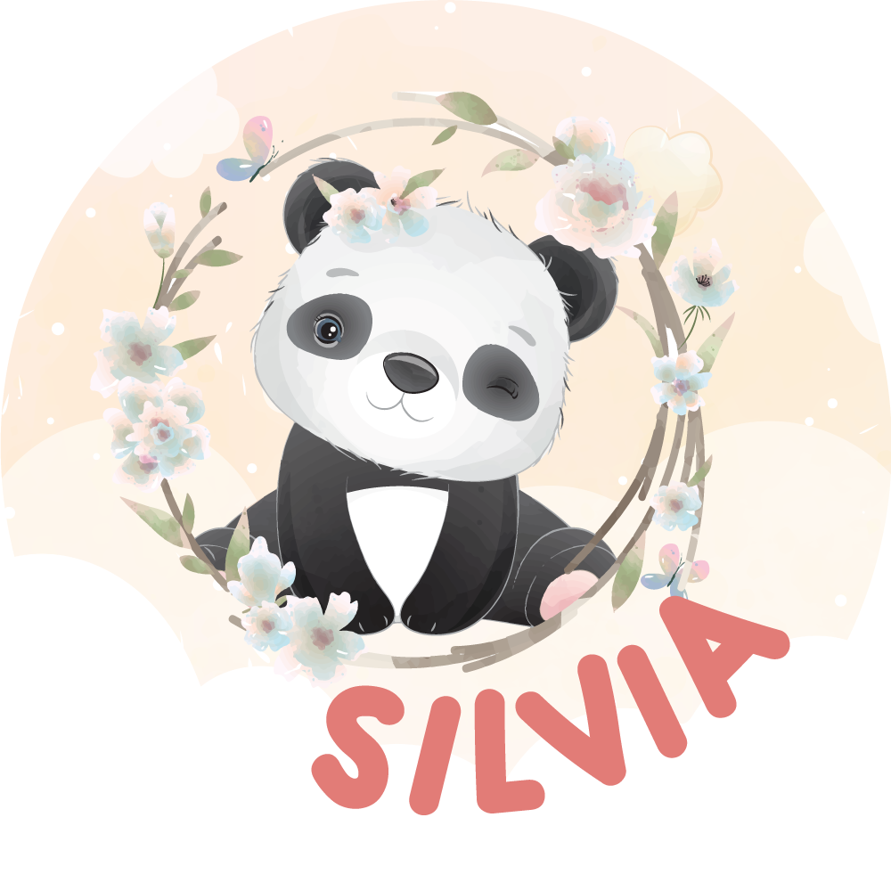 Tappeto vinile con nome arte di panda adorabile - TenStickers
