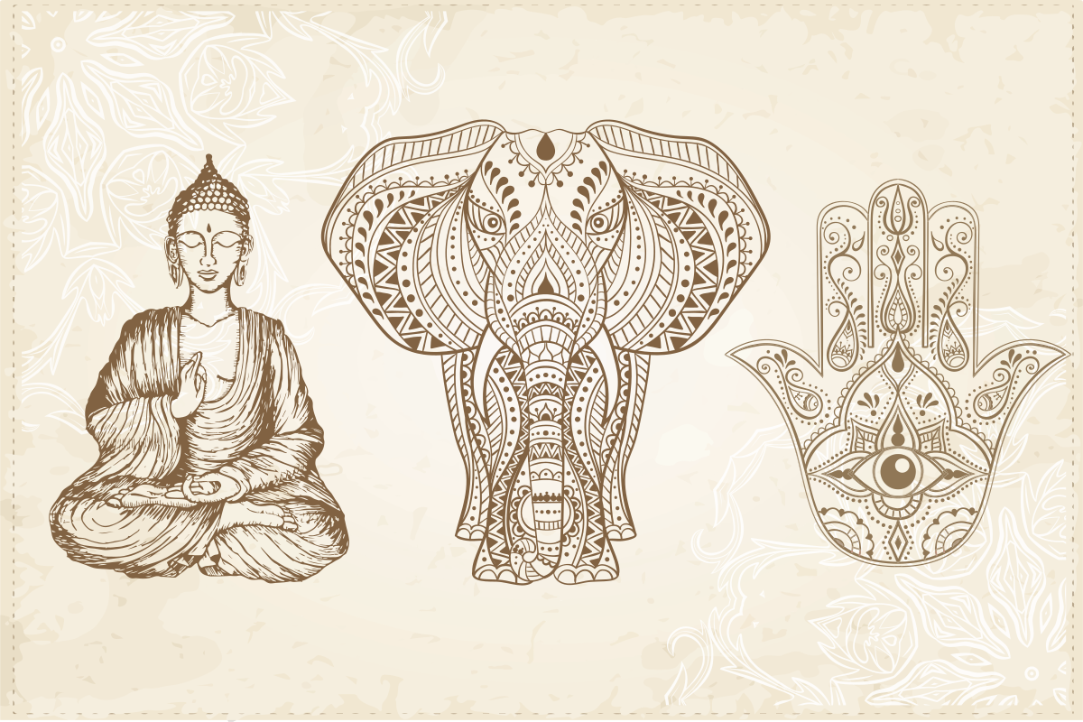 Tappeto vinile Mandala mano di elefante di buddha - TenStickers