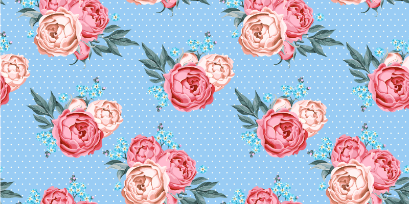 Tappeto in vinile con fiori e piante Shabby chic su pois vector - TenStickers