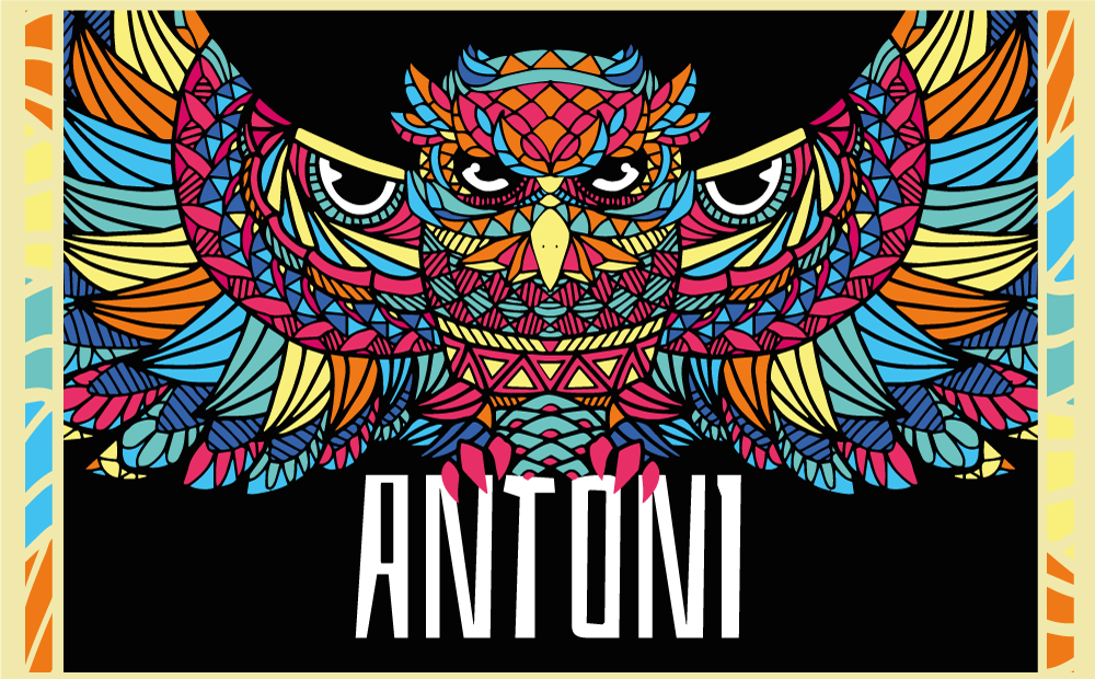 Tappeto vinile con nome personalizzazione del gufo colorato - TenStickers