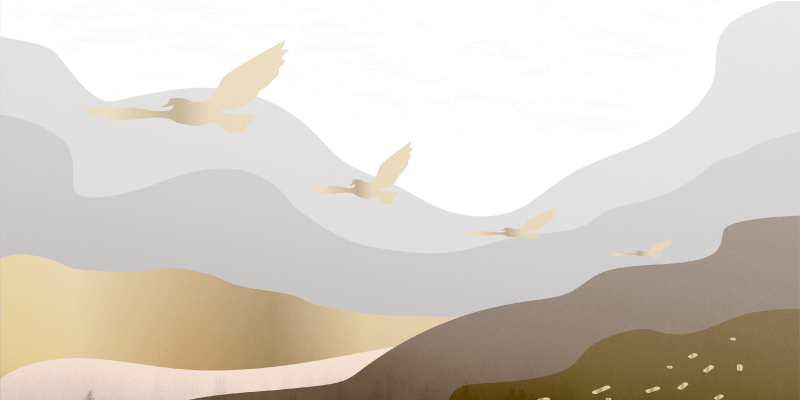 Tappeto in vinile moderno Uccelli d'oro nella nebbia - TenStickers