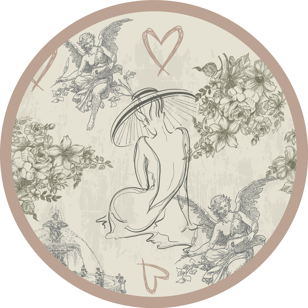 Tappeto in vinile vintage motivo floreale angelico circolare - TenStickers