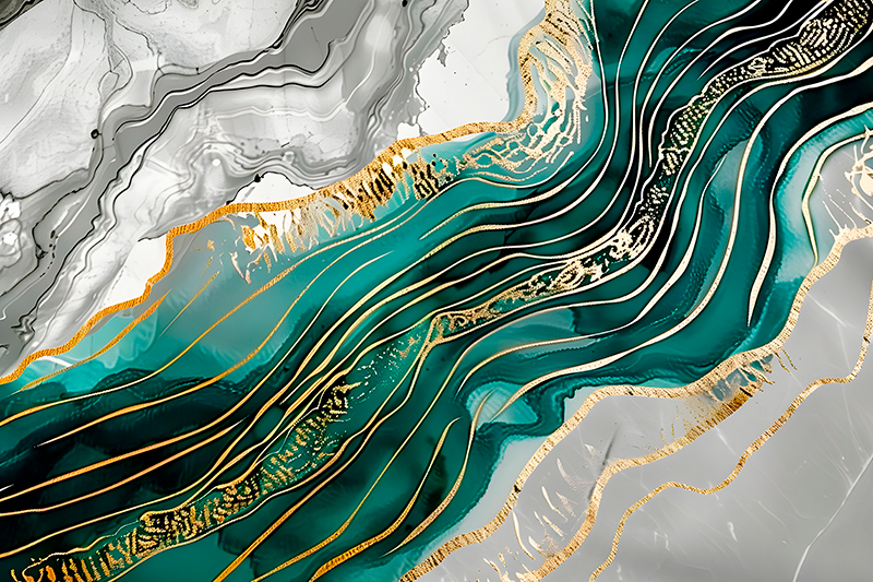 Tappeto in vinile effetto marmo grigio e verde con effetto dorato - TenStickers