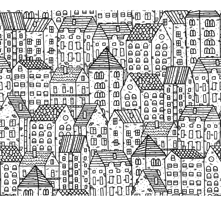 Carta da parati città schizzo urbano monocromatico - TenStickers