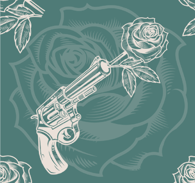 Carta da parati artistica pistola con rose - TenStickers