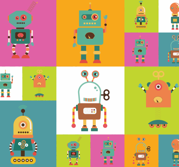 Carta da parati per neonati robot colorati - TenStickers
