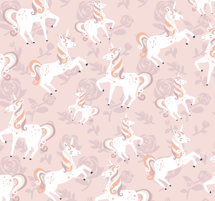 Carta da parati bambini Unicorno rosa e alto con fiori - TenStickers
