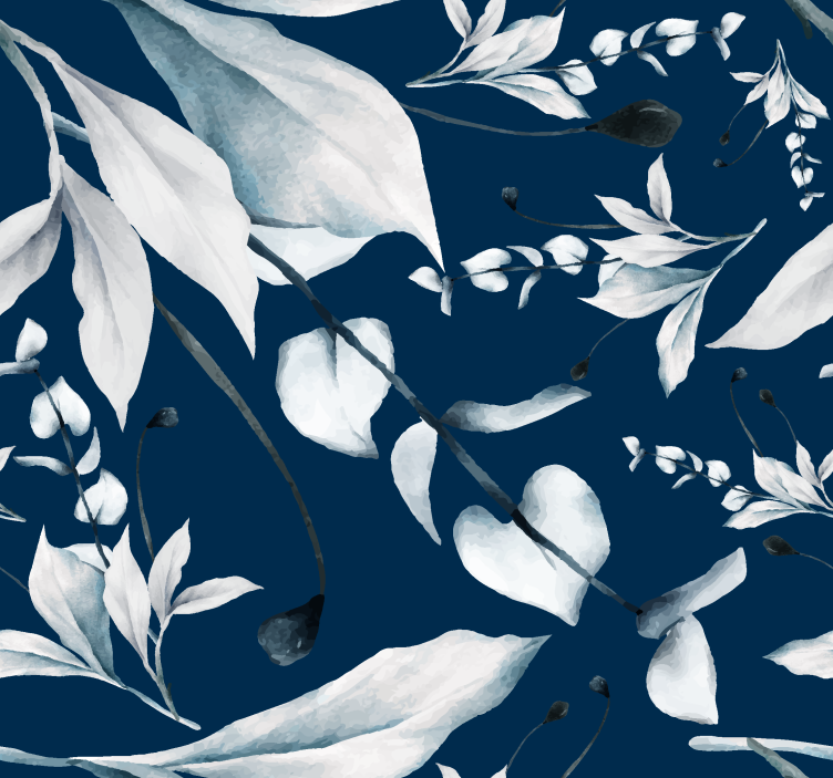 Carta da parati blu navy foglie bianche - TenStickers