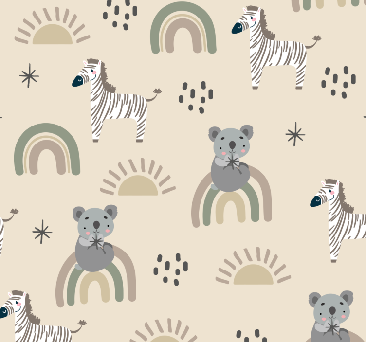 Carta da parati animali modello per bambini beige e grigio - TenStickers