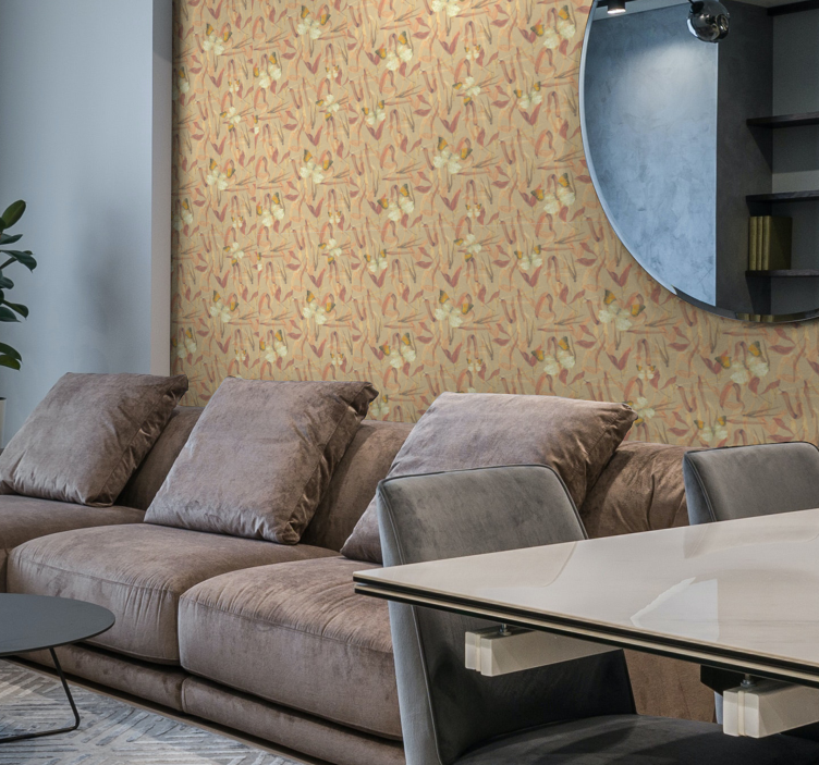 Carta da parati soggiorno farfalle e foglie secche - TenStickers