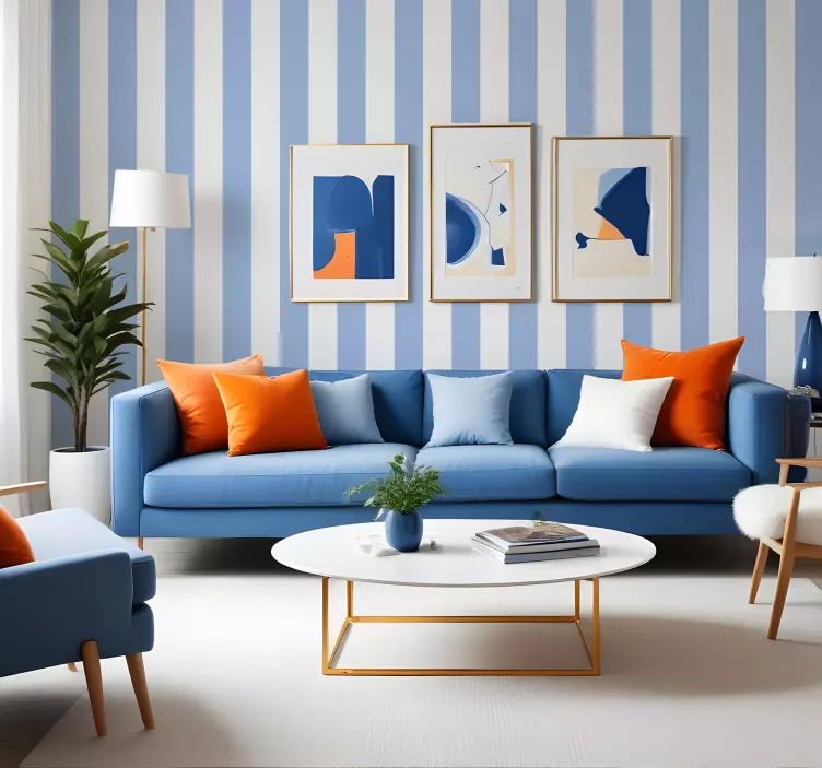 Carta da parati a righe verticali sfumature blu e bianche - TenStickers