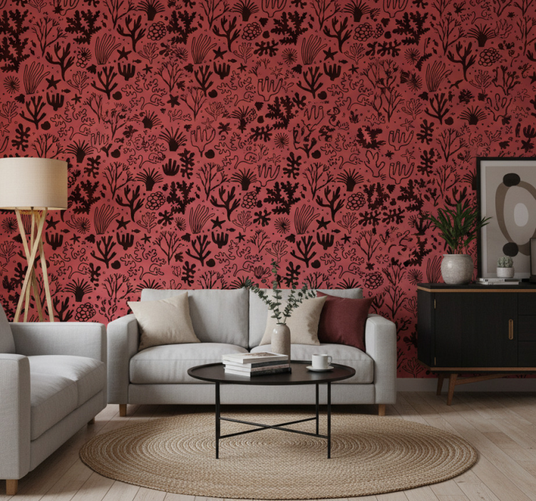 Carta da parati alberi foglie australiane rosse e nere - TenStickers