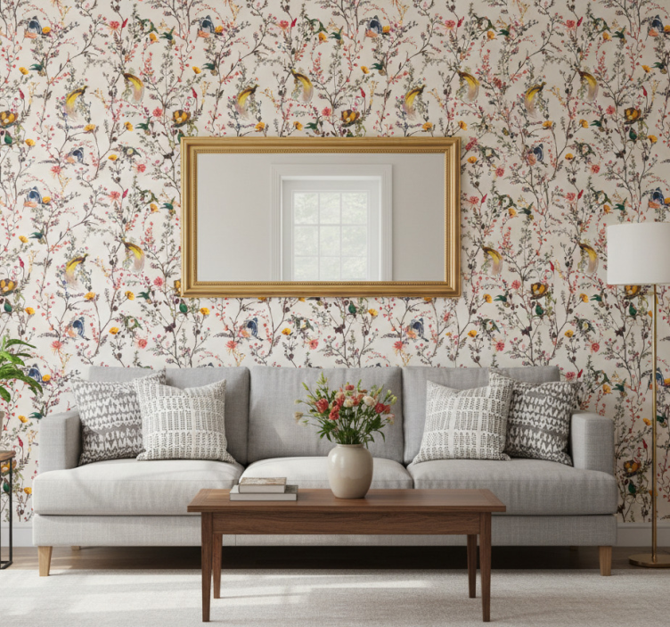 Carta da parati alberi uccelli e fiori - TenStickers