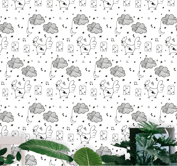 Carta da parati animali modello di cartone animato gallo - TenStickers