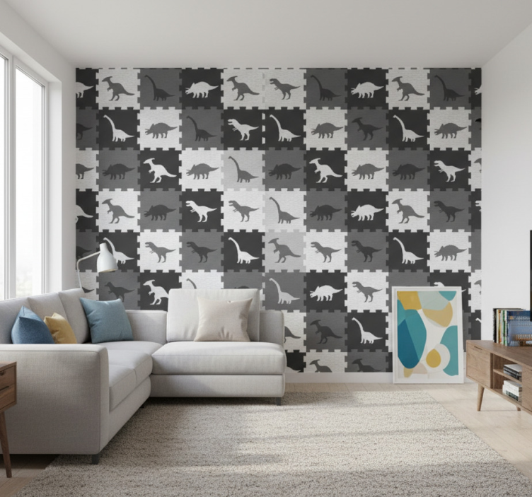 Carta da parati animali puzzle grigio - TenStickers