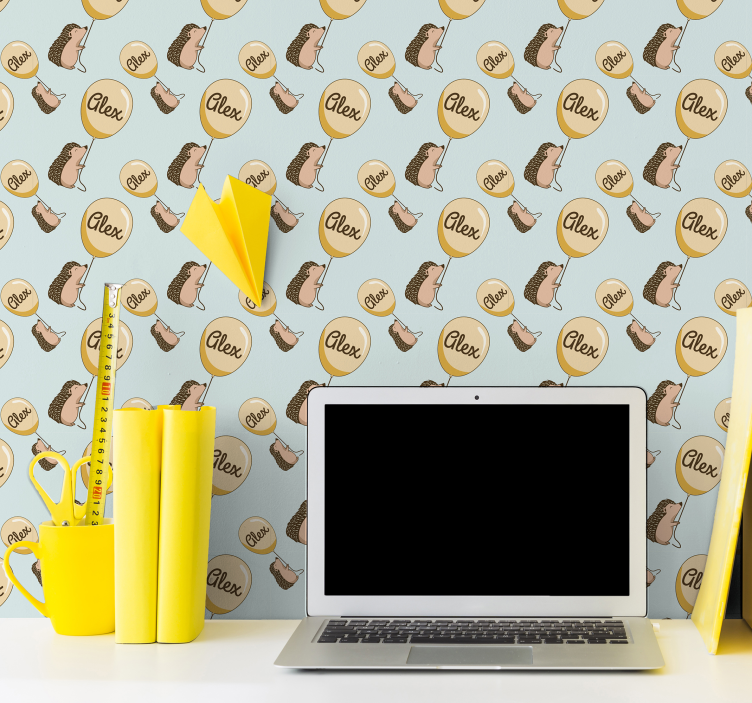 Carta da parati cameretta ricci con palloncini e nome - TenStickers