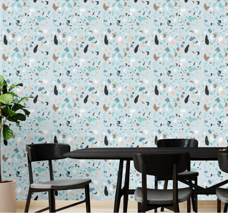 Carta da parati sala da pranzo effetto terrazzo azzurro - TenStickers