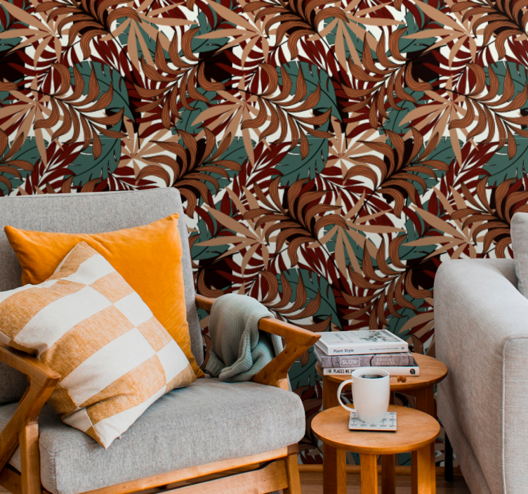 Carta da parati foglie murale botanico astratto - TenStickers