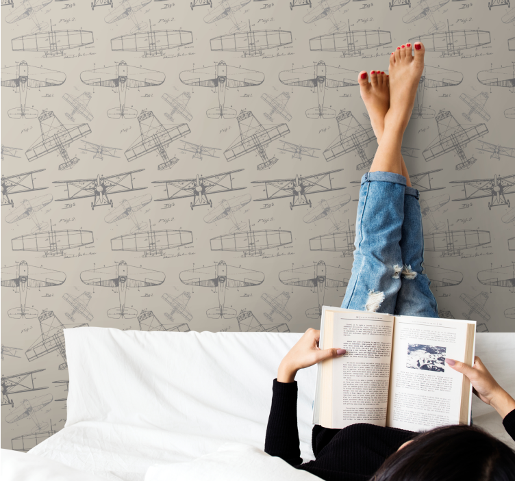 Carta da parati artistica schizzi di aerei d'epoca - TenStickers
