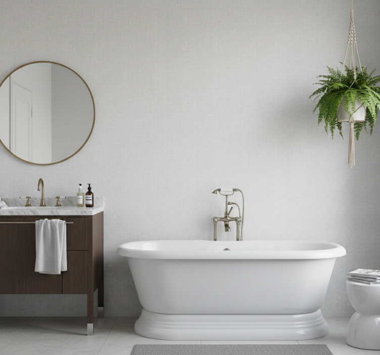 Carta da parati bagno imitazione lino bianco - TenStickers