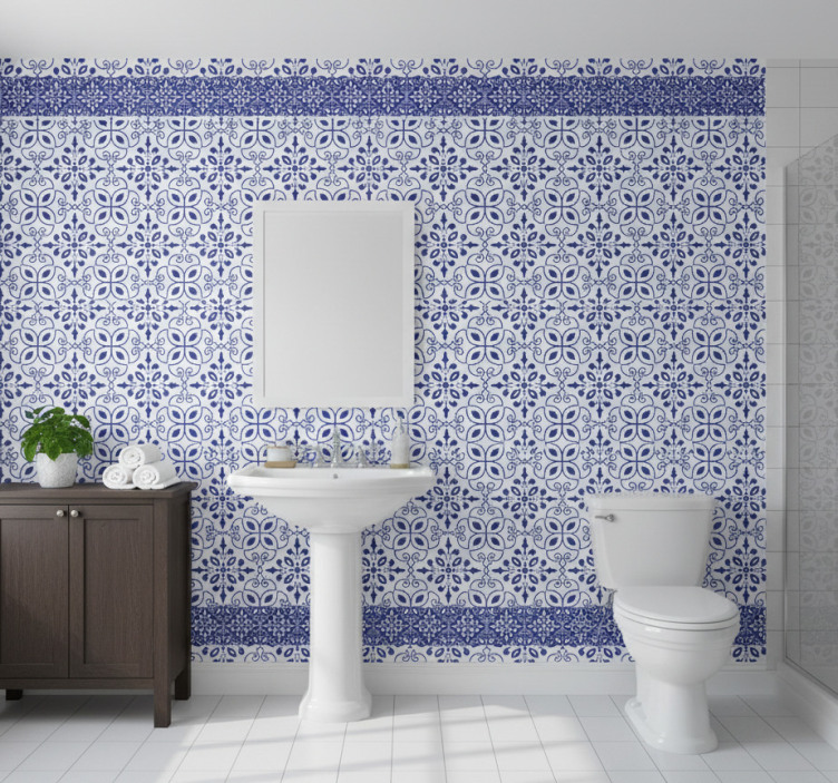 Carta da parati bagno piastrelle blu ornate - TenStickers