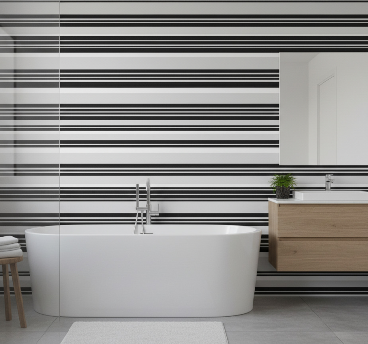 Carta da parati bagno righe bianco e nero - TenStickers