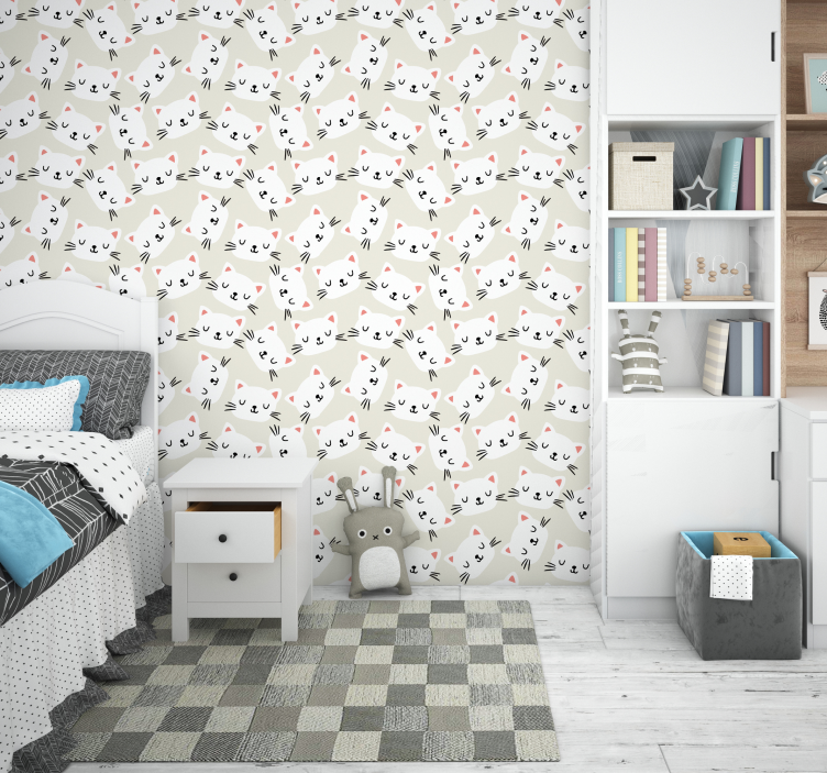 Carta da parati bambini faccia di gatto bianco - TenStickers