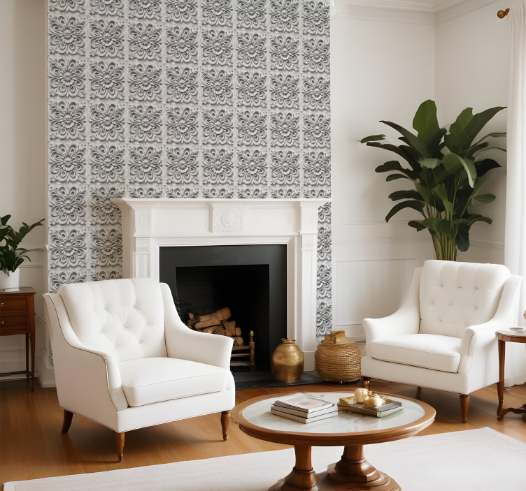 Carta da parati barocco piastrelle bianche - TenStickers