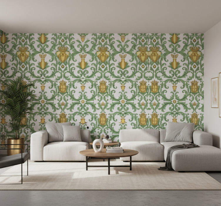 Carta da parati barocco verde e oro ornamentale - TenStickers