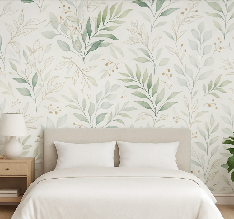 Carta da parati camera da letto verde acquerello - TenStickers