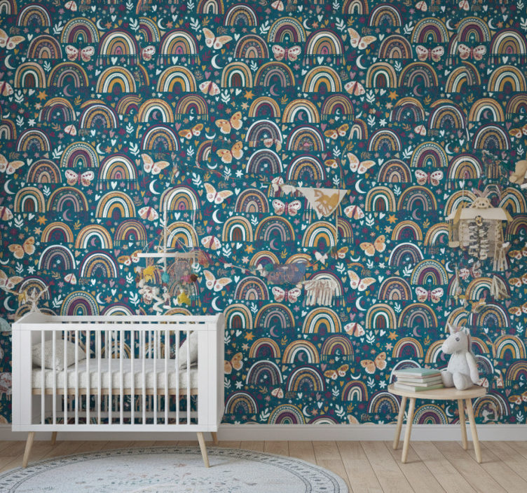 Carta da parati cameretta arcobaleni e farfalle - TenStickers