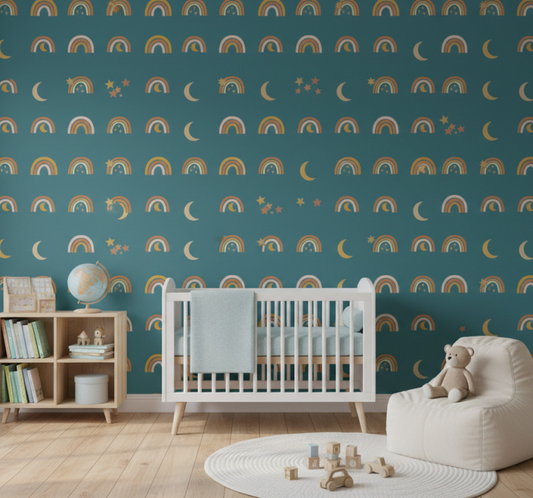 Carta da parati cameretta arcobaleni e stelle - TenStickers