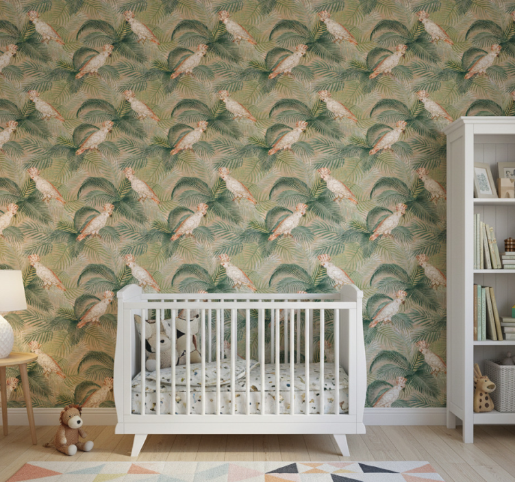 Carta da parati cameretta cacatua e foglie - TenStickers
